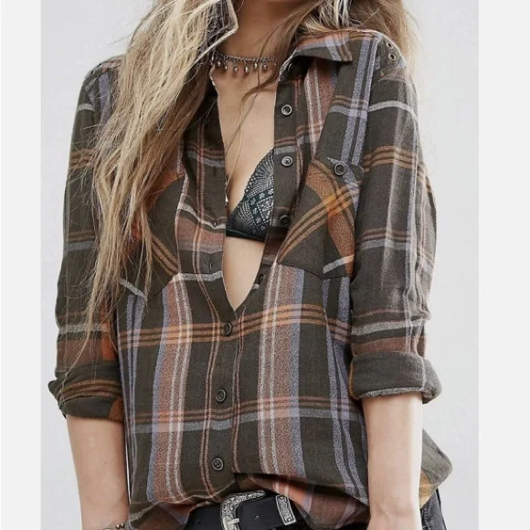 Free People Wesley Plaid Button Down Long Sleeve Top - Picture 1 of 10